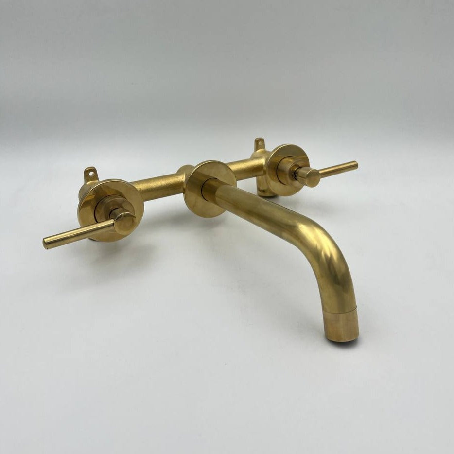 Solid Brass Wall Mounted Faucet, Unlacquered Brass Bathroom Faucet
