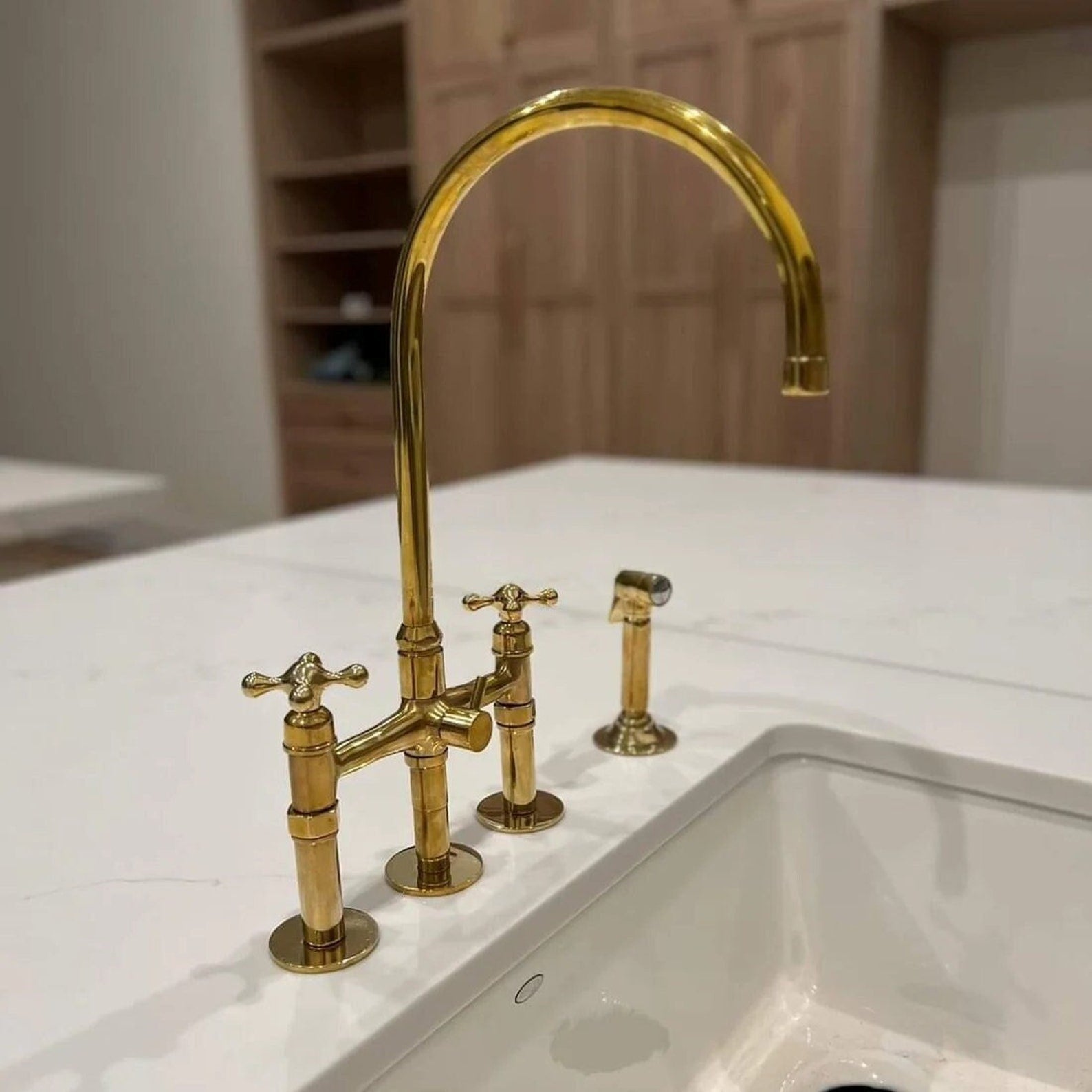 4 hole unlacquered brass kitchen sink