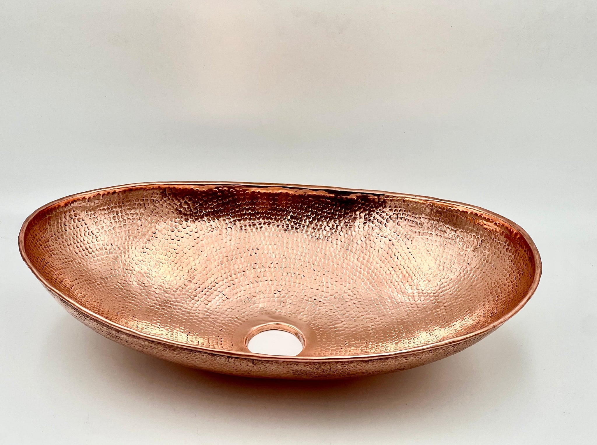 Unlacquered Solid Copper Sink - Oval Vessel Sink in Hammered Solid Copper