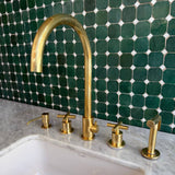 Unlacquered Brass 4 Holes Bathroom Faucet With Diverter Sprayer & Soap Dispenser