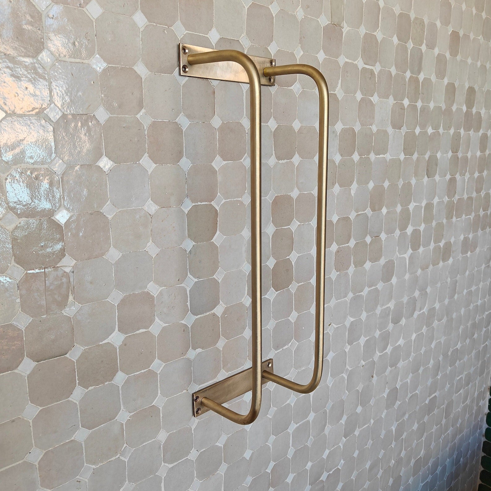 Unlacquered Brass Wall Mount Towel Holder - Two Vertical Rods