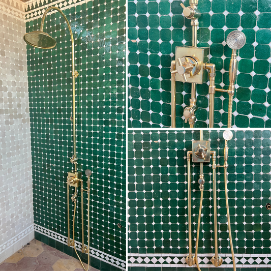 brass thermostatic shower set with long legs