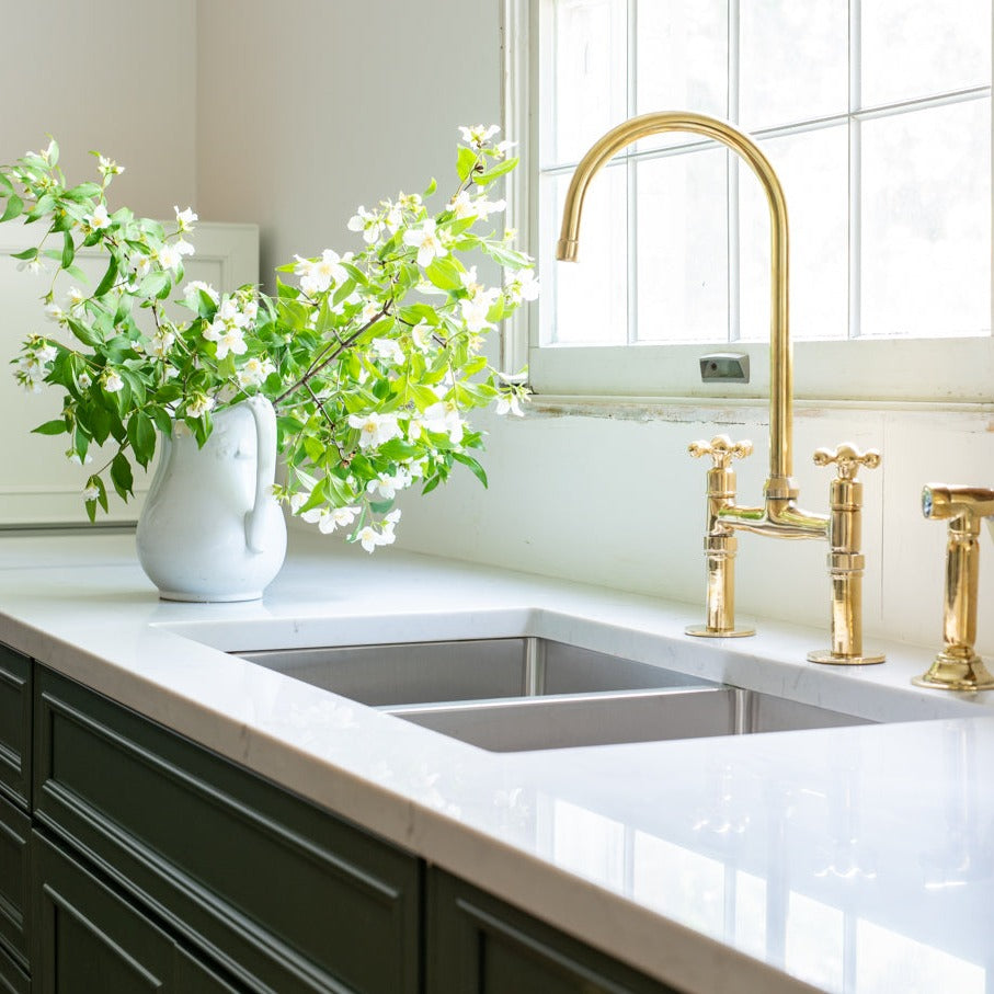 Polished Brass Kitchen Faucet with Rinse 