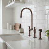 copper bridge kitchen faucet with sprayer
