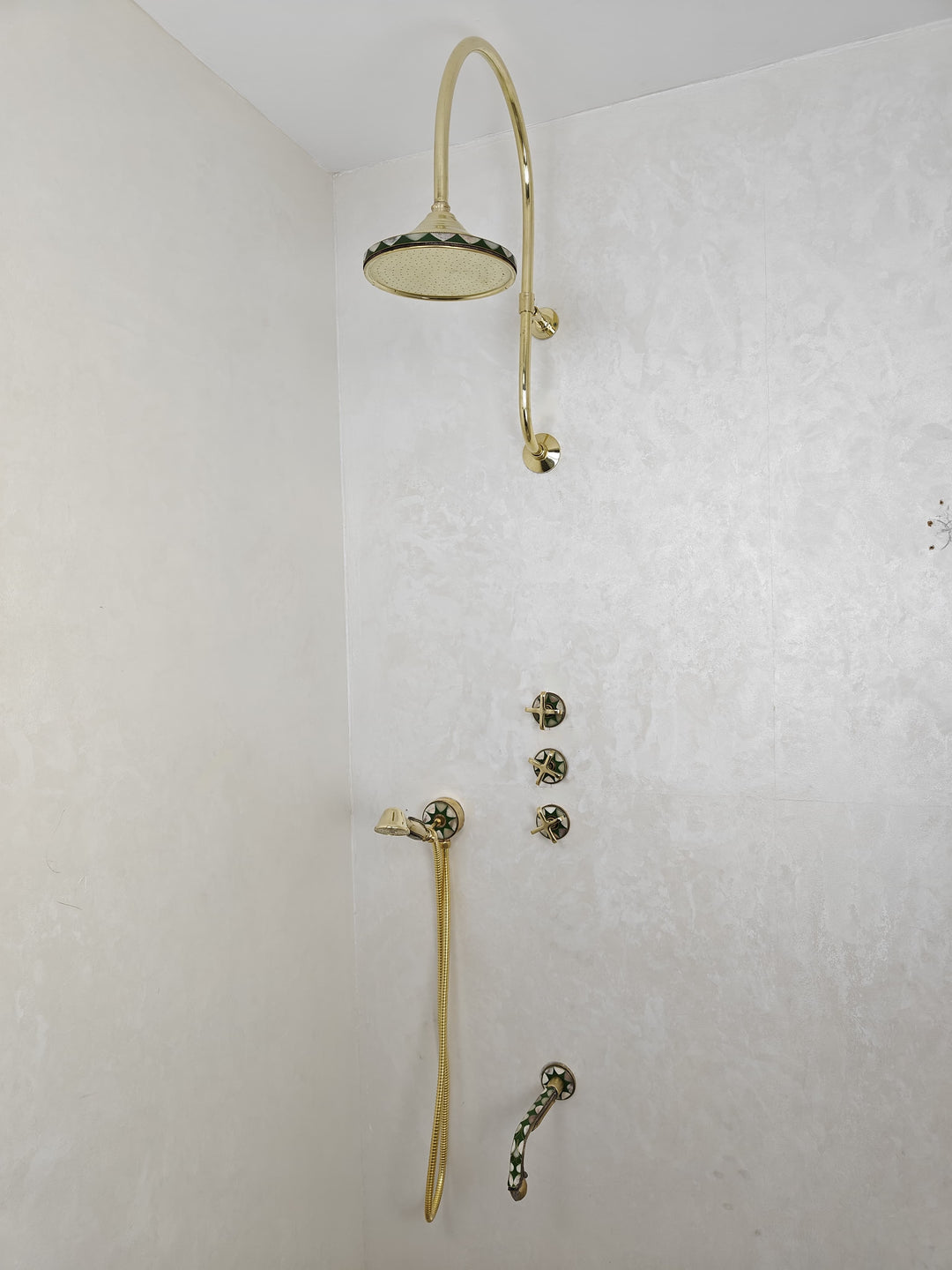 decorated brass shower system with tub faucet