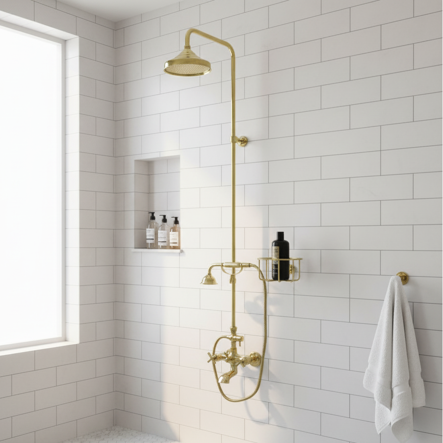 unlacquered brass exposed shower set
