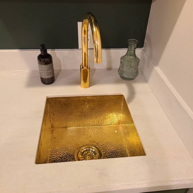 Solid Unlacquered Brass Undermount Hammered Sink, Island Sink, Outdoor Sink