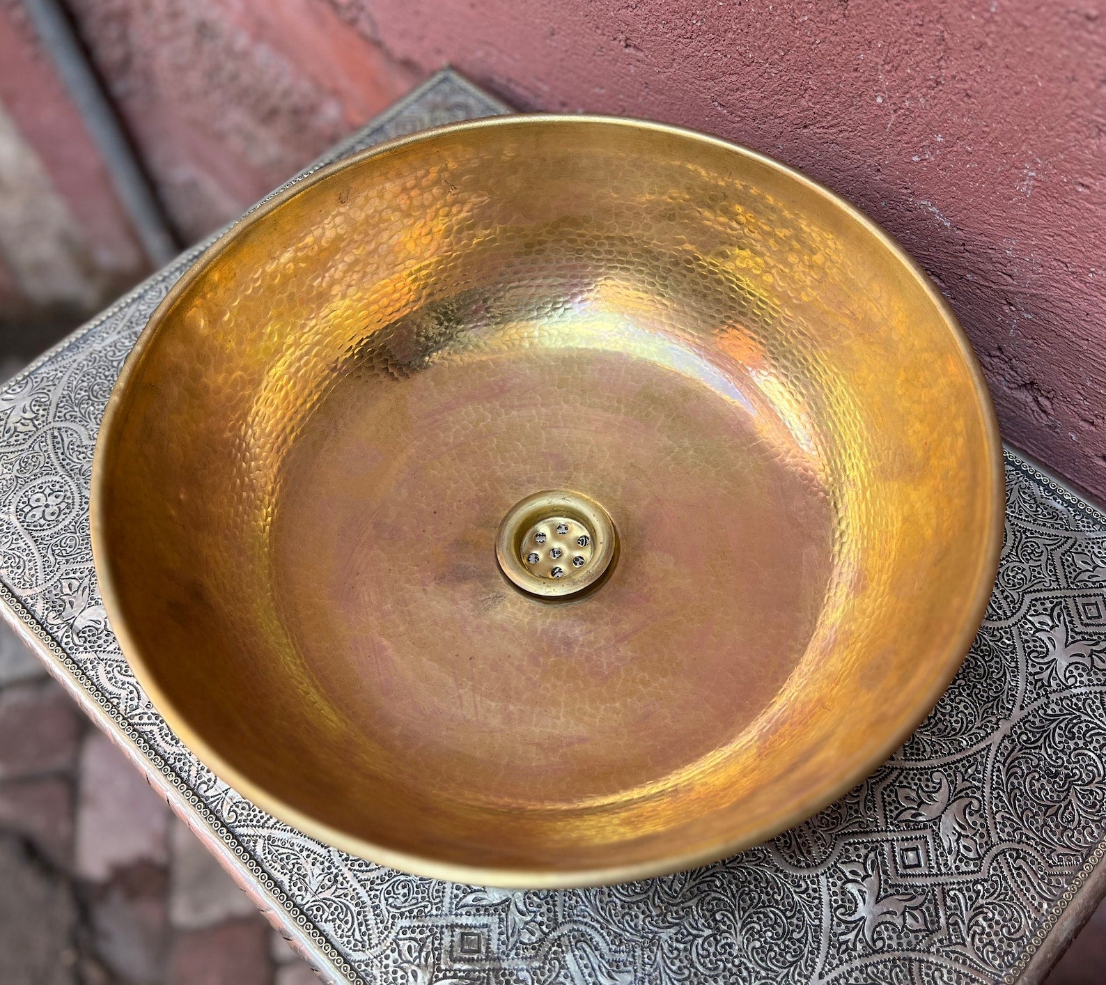Round Brass Sink - Bathroom Vanity Sink - Brass, Resin and Bone Conception