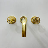 Unlacquered Brass Wall Mounted Faucet With Wheel Handles