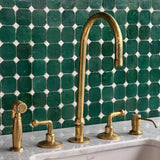 Antique Brass Kitchen Faucet with Lever Handles and Brass Sprayer - Soap Dispenser