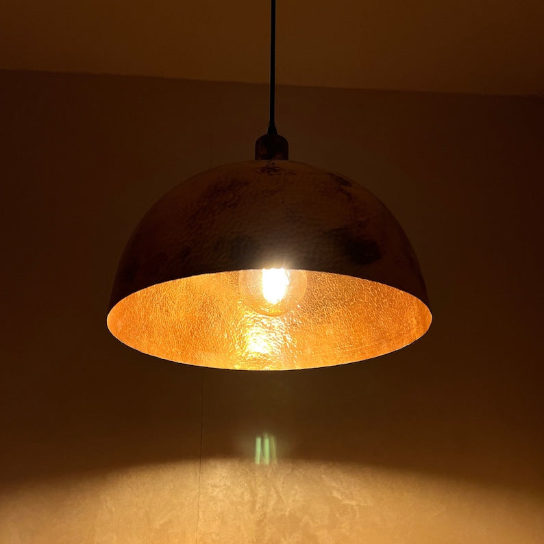 Hammered Solid Copper Pendant Light, Dome Ceiling Light