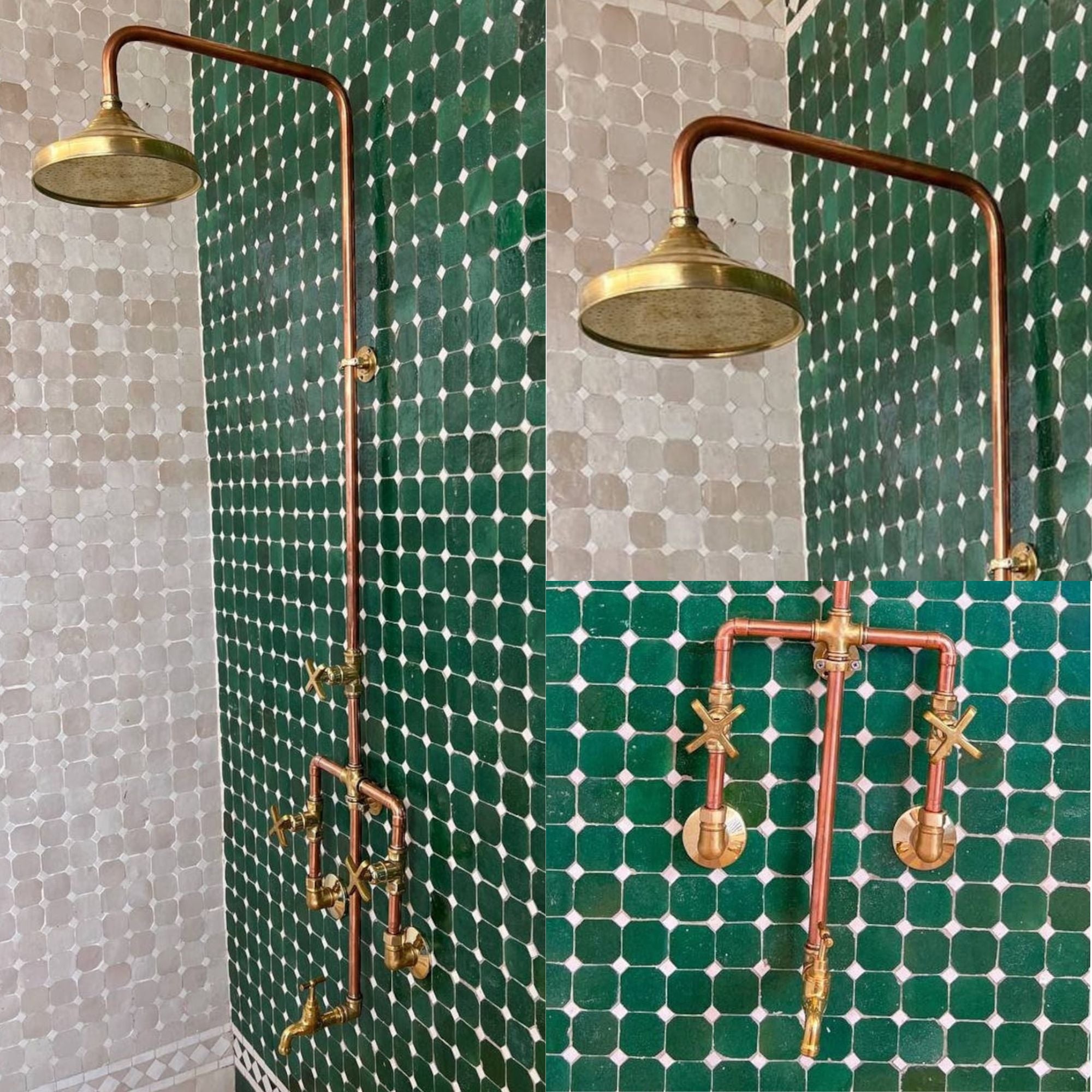 Vintage Cooper and Shower System, Indoor and outdoor Copper shower system with Round shower head