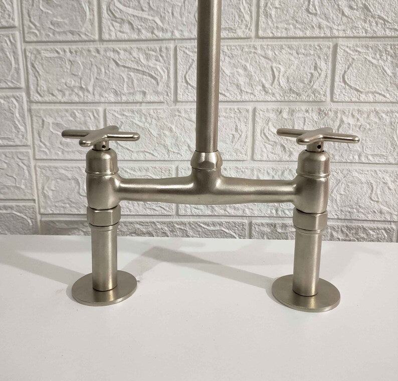 oldenglow matte nickel brass bridge kitchen faucet