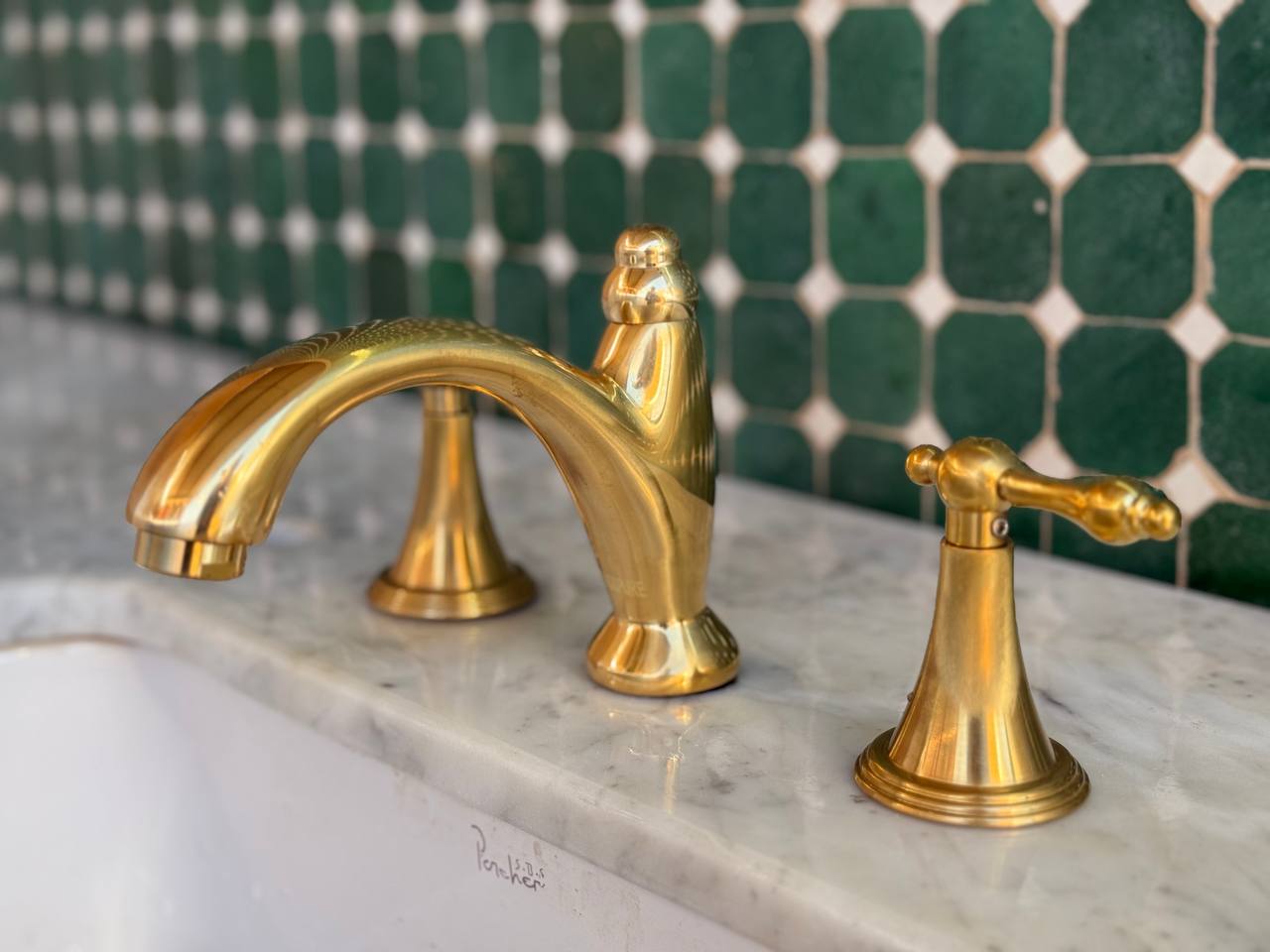 oldenglow unlacquered brass 3 bole bathroom faucet with lever handles