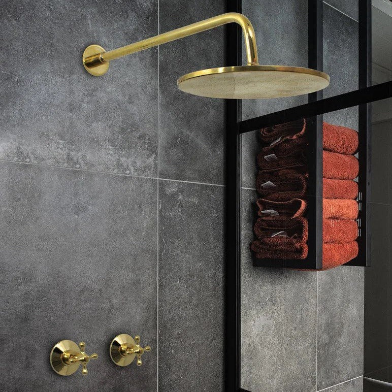 Unlacquered brass shower faucet set - 8" Round ShowerHead