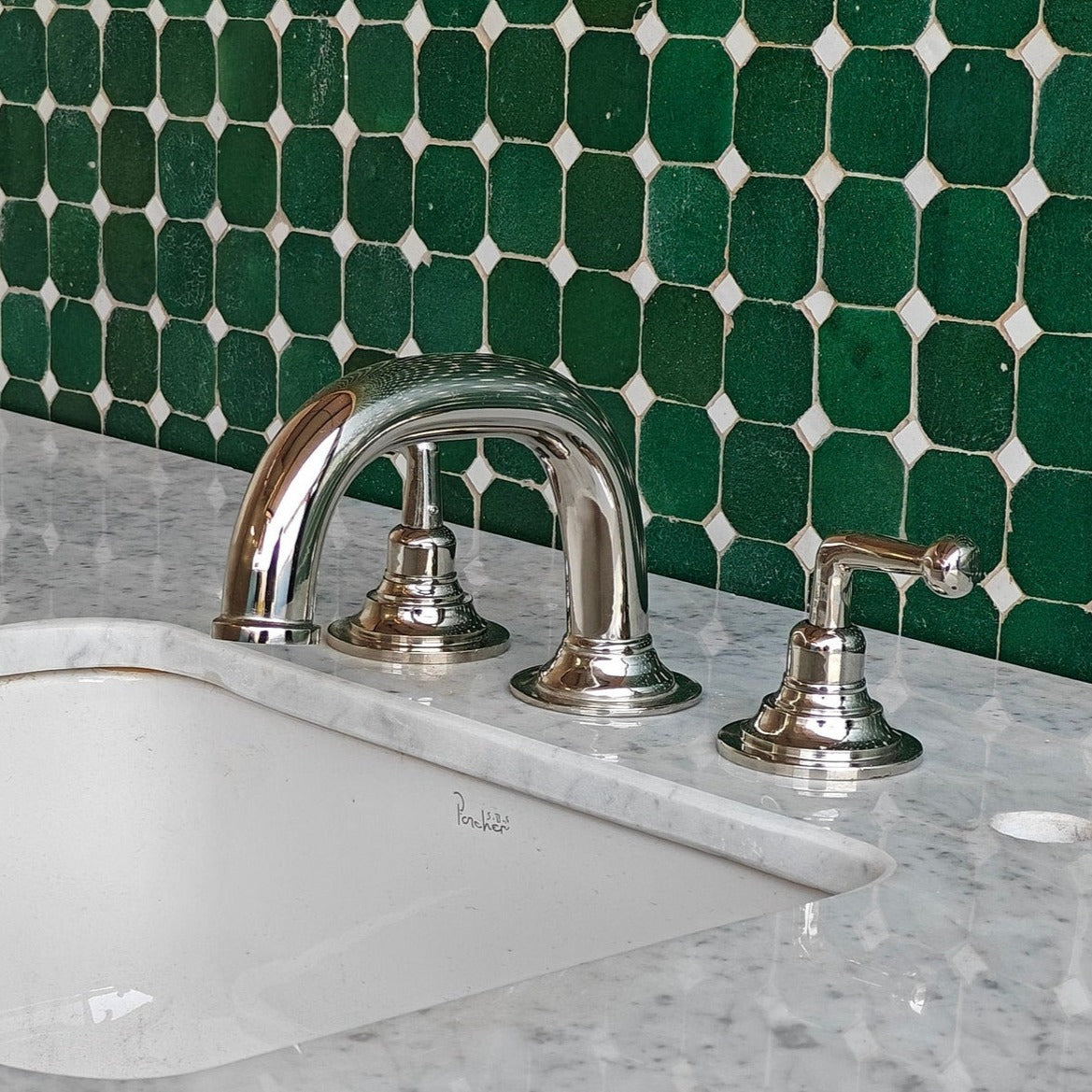 Polished nickel deck mounted bathroom faucet 3 hole