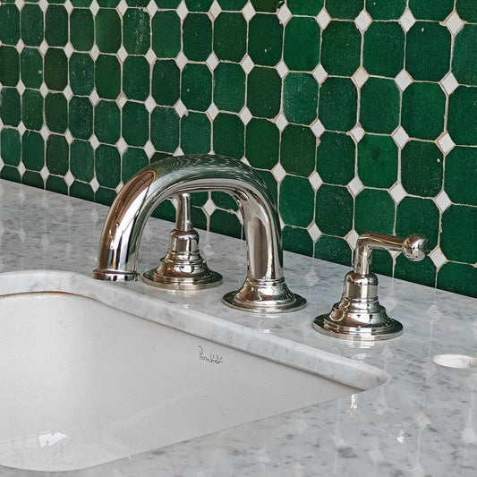 Polished nickel deck mounted bathroom faucet 3 hole