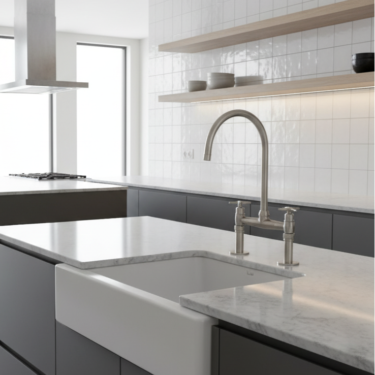 polished nickel brass kitchen bridge faucet