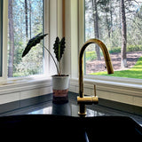 pull down brass kitchen faucet, single hole faucet