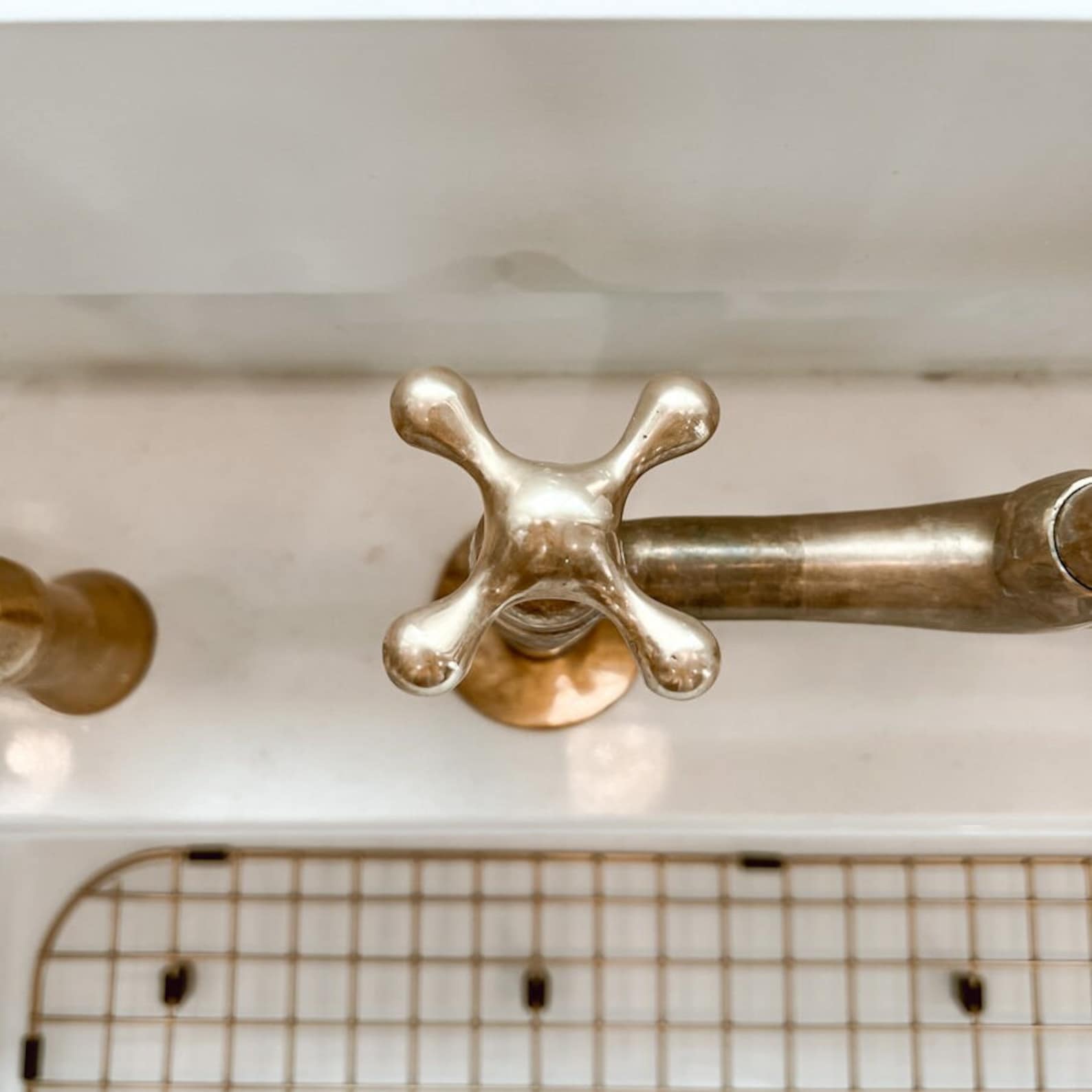Unlacquered brass bridge faucet - vintage handle