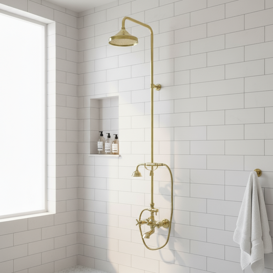 unlacquered brass exposed shower set