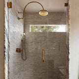 unlacquered brass showerhead and handheld | Oldenglow.com