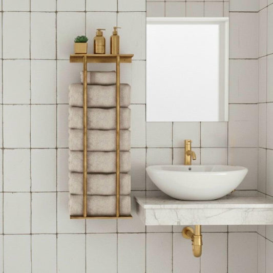 unlacquered brass towel rack, vertical two rods