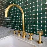 unlacquered brass 3 hole bathroom faucet with sprayer