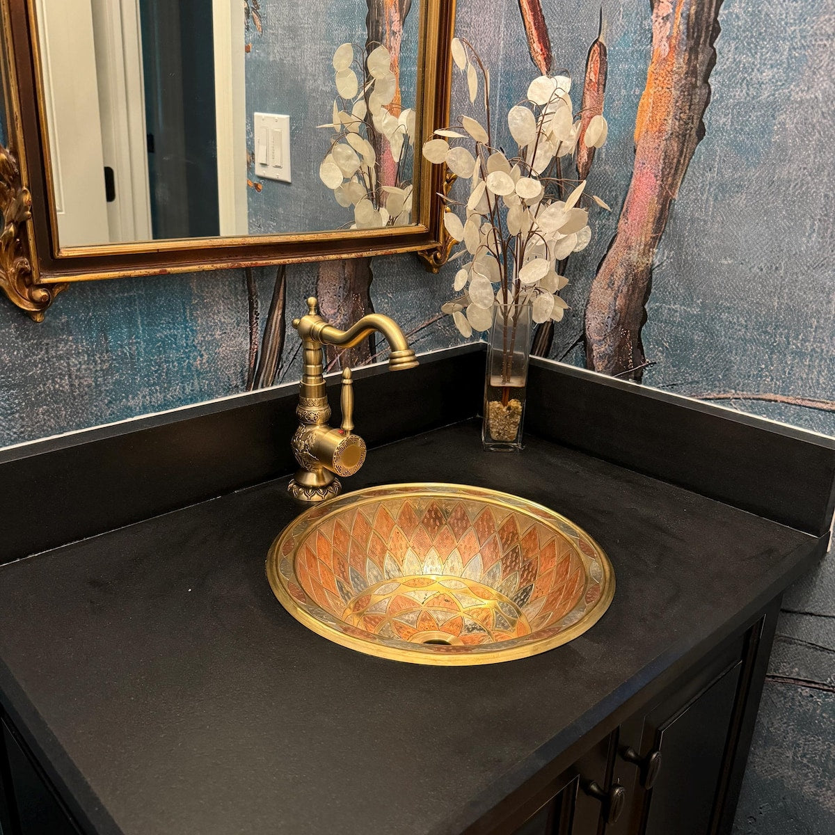 unlacquered brass bathroom dropped in sink