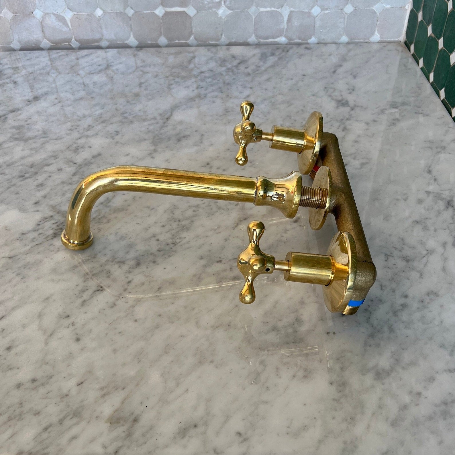 unlacquered brass bathroom faucet wall mounted