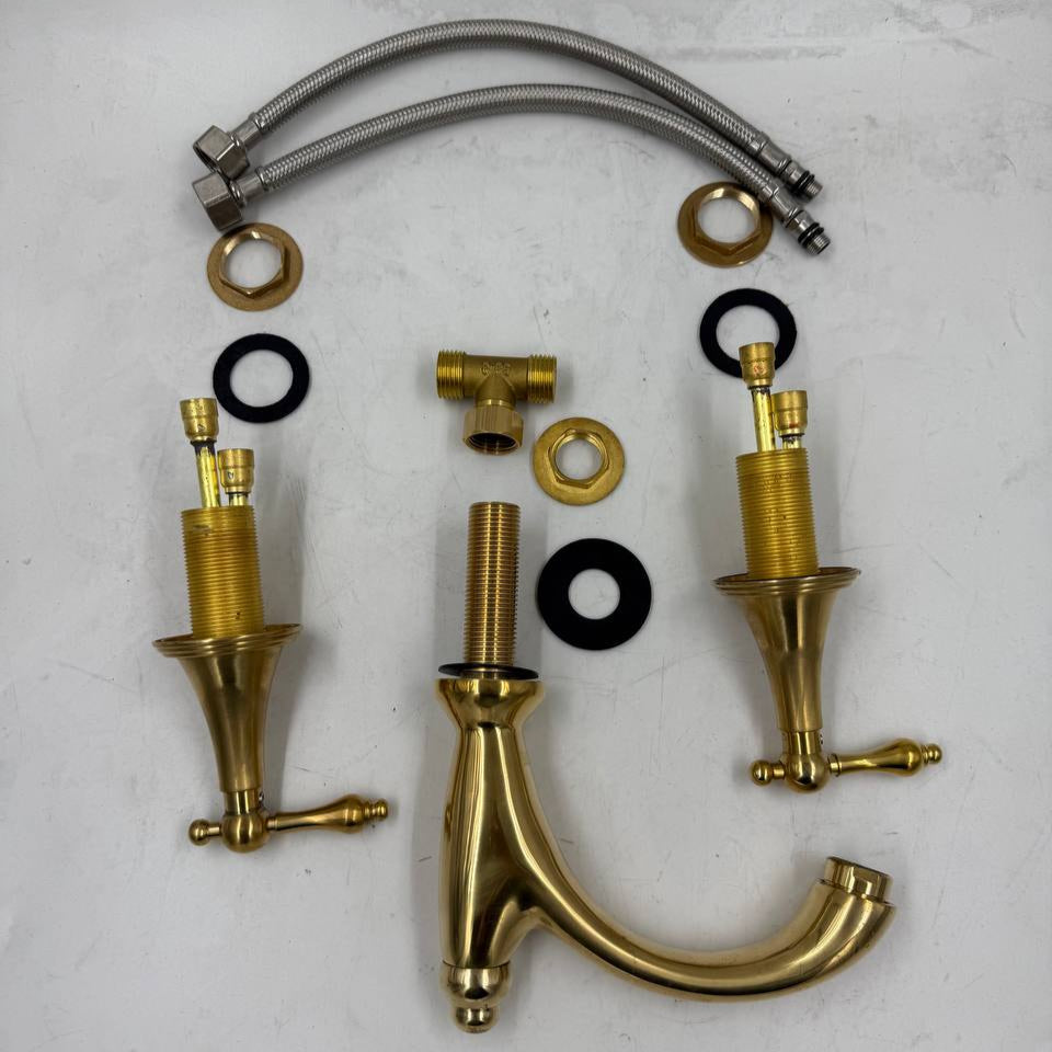 unlacquered brass bathroom faucet with vintage style parts