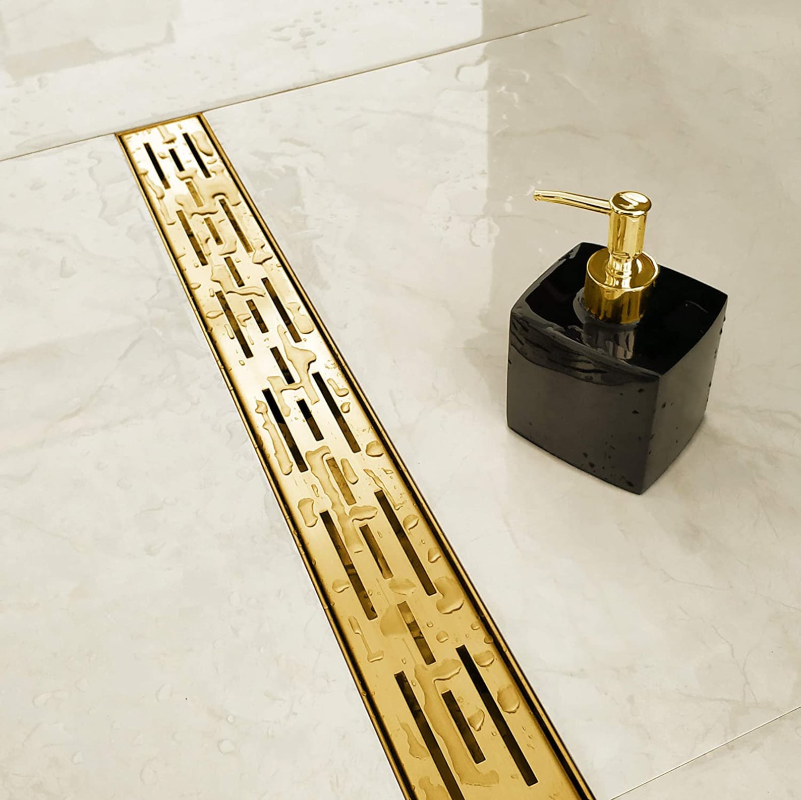 unlacquered brass linear floor drain - customized size