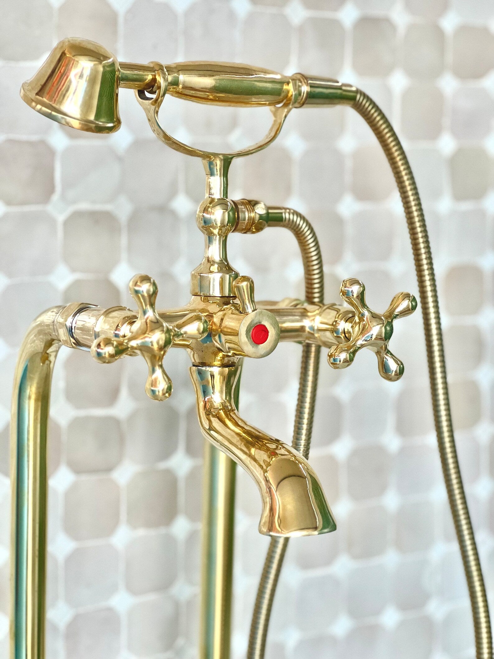 unlacquered brass freestanding tub filler