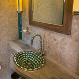 unlacquered brass green resin sink and faucet