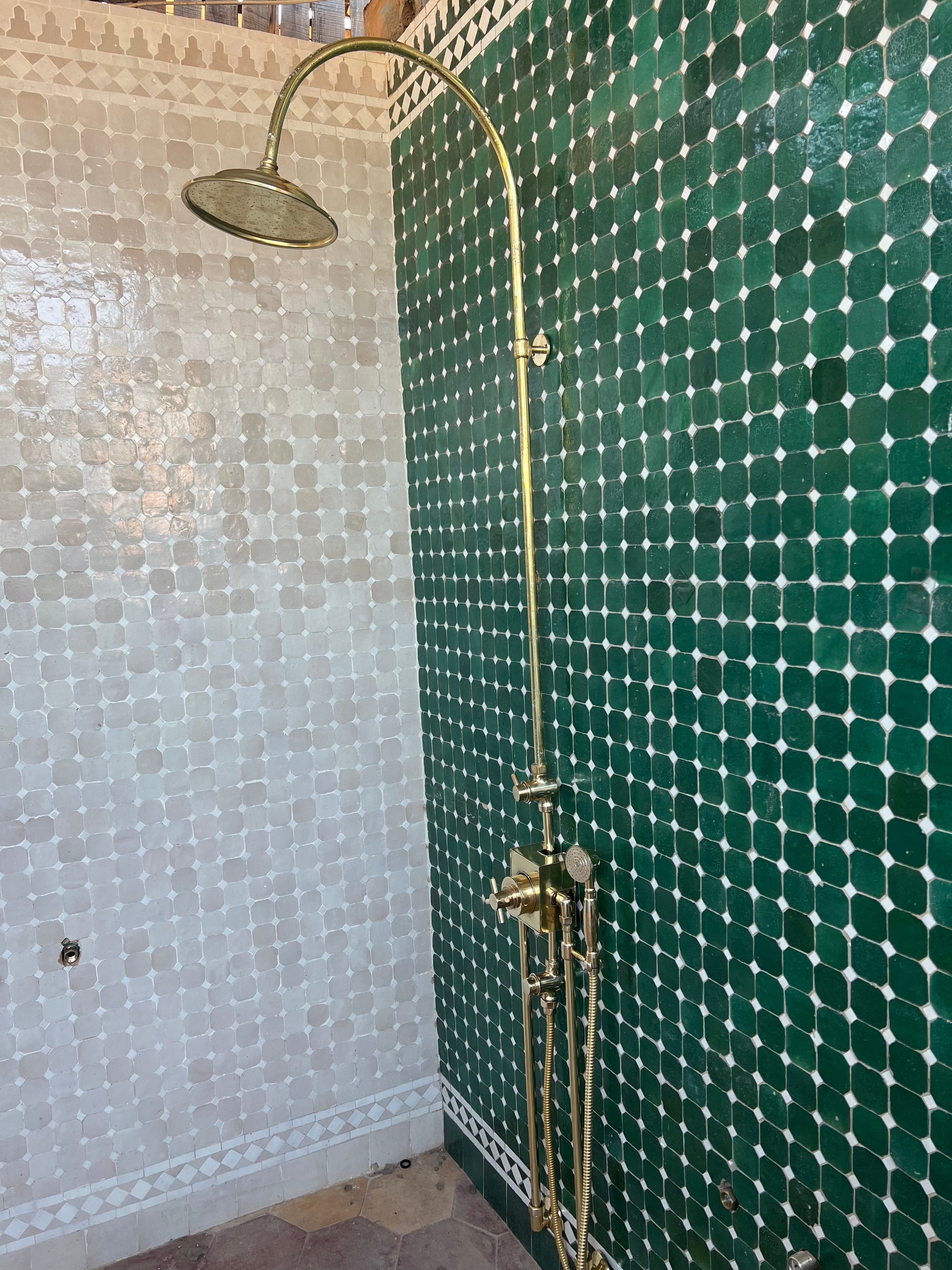 unlacquered brass shower system