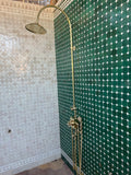 unlacquered brass shower system