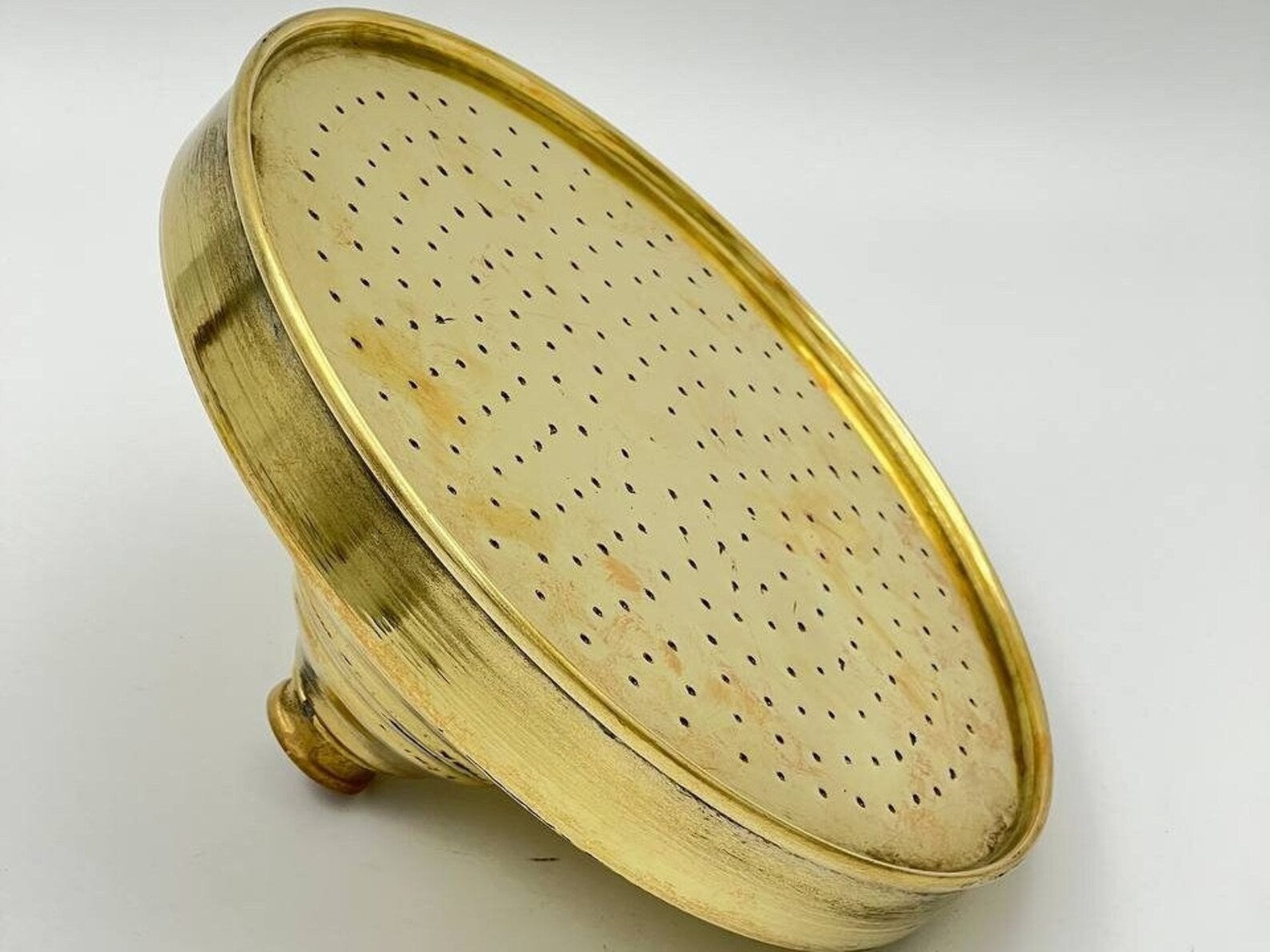 unlacquered brass showerhead 8 inches