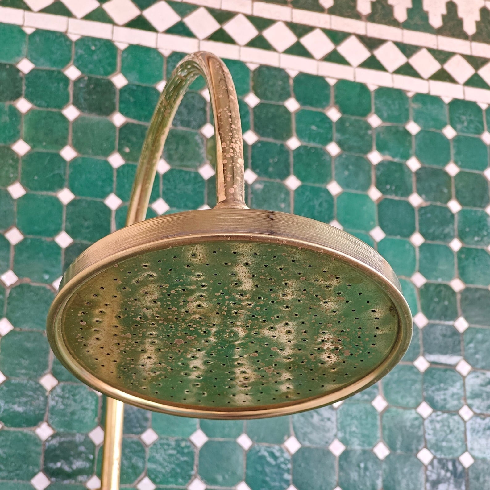 unlacquered brass showerhead vintage style