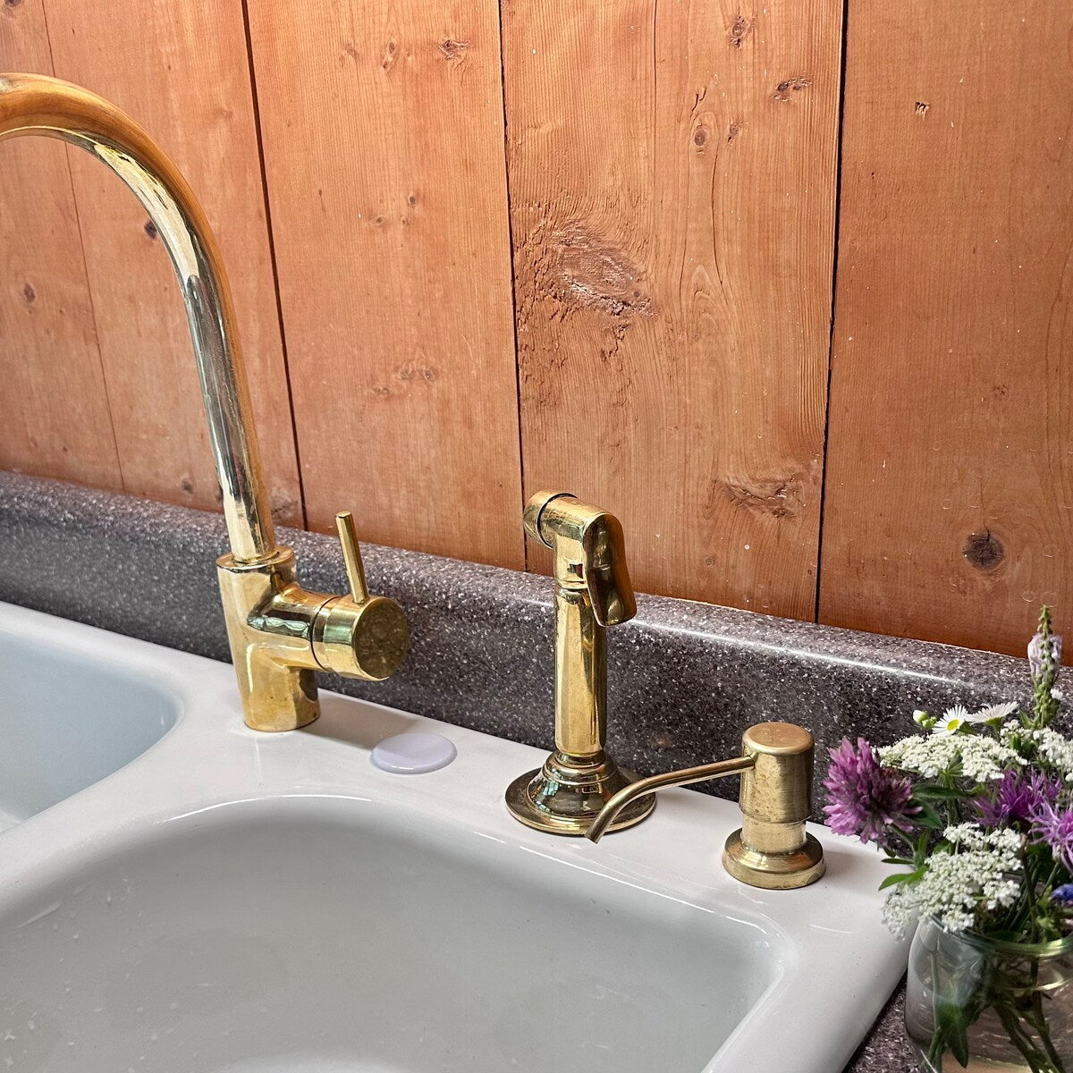 unlacquered brass vintage sprayer kitchen