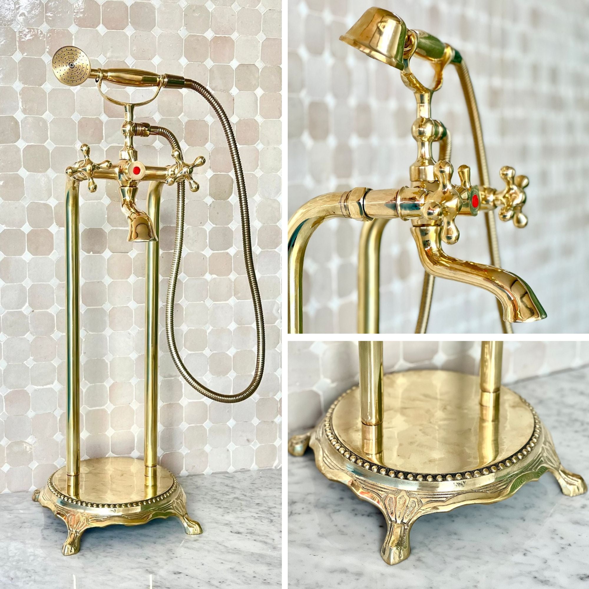 unlacquered brass vintage freestanding tub filler