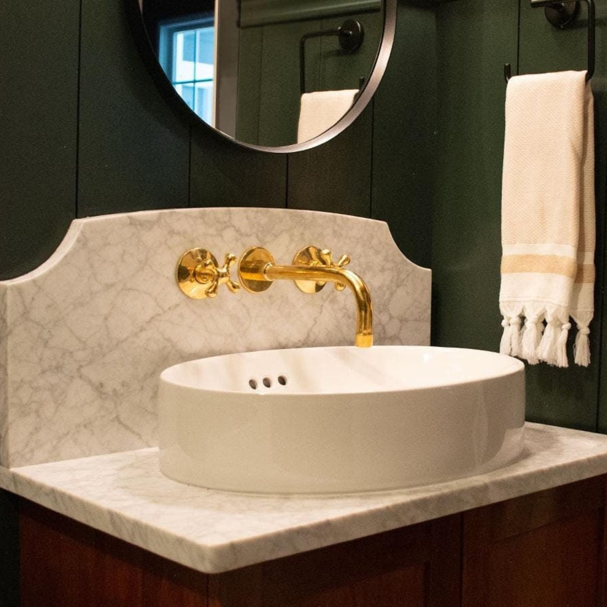 unlacquered brass wall faucet for bathroom