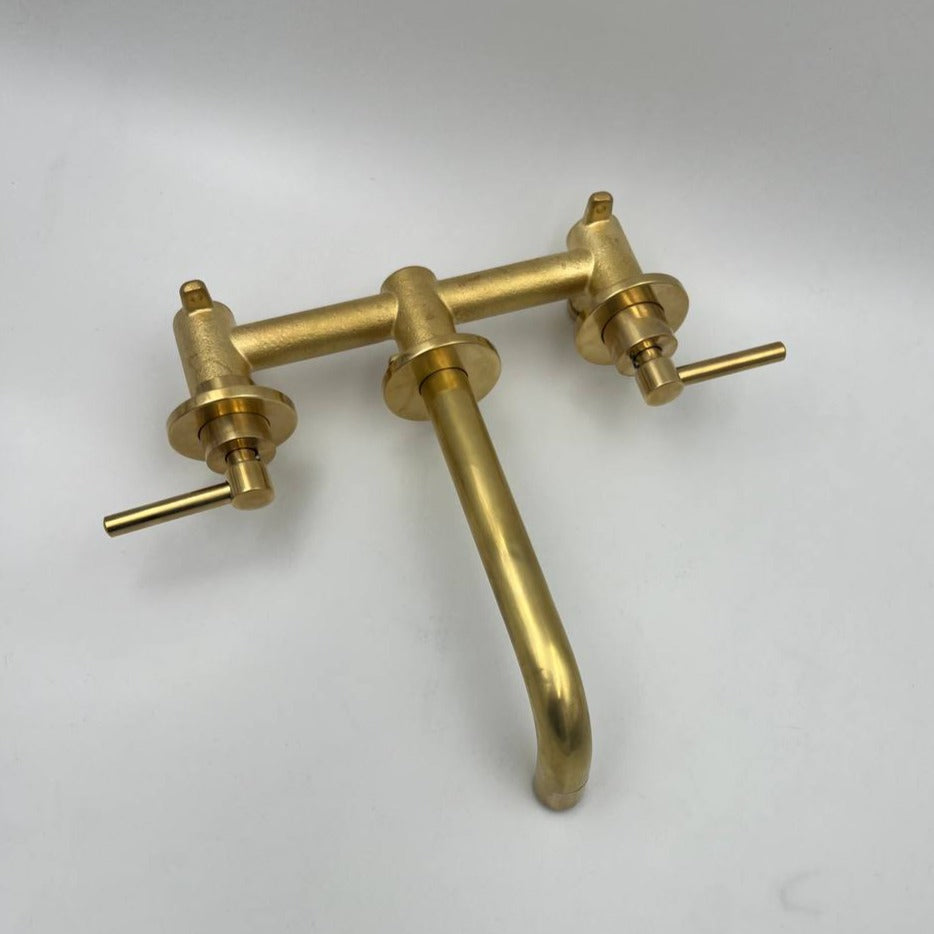 Solid Brass Wall Mounted Faucet, Unlacquered Brass Bathroom Faucet