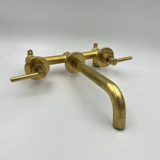 Solid Brass Wall Mounted Faucet, Unlacquered Brass Bathroom Faucet