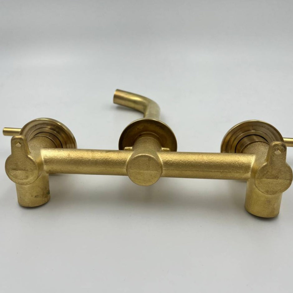 Solid Brass Wall Mounted Faucet, Unlacquered Brass Bathroom Faucet