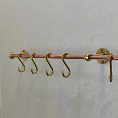 Antique Copper Pot Rail - Kitchen Pot Rack With "S" Hooks