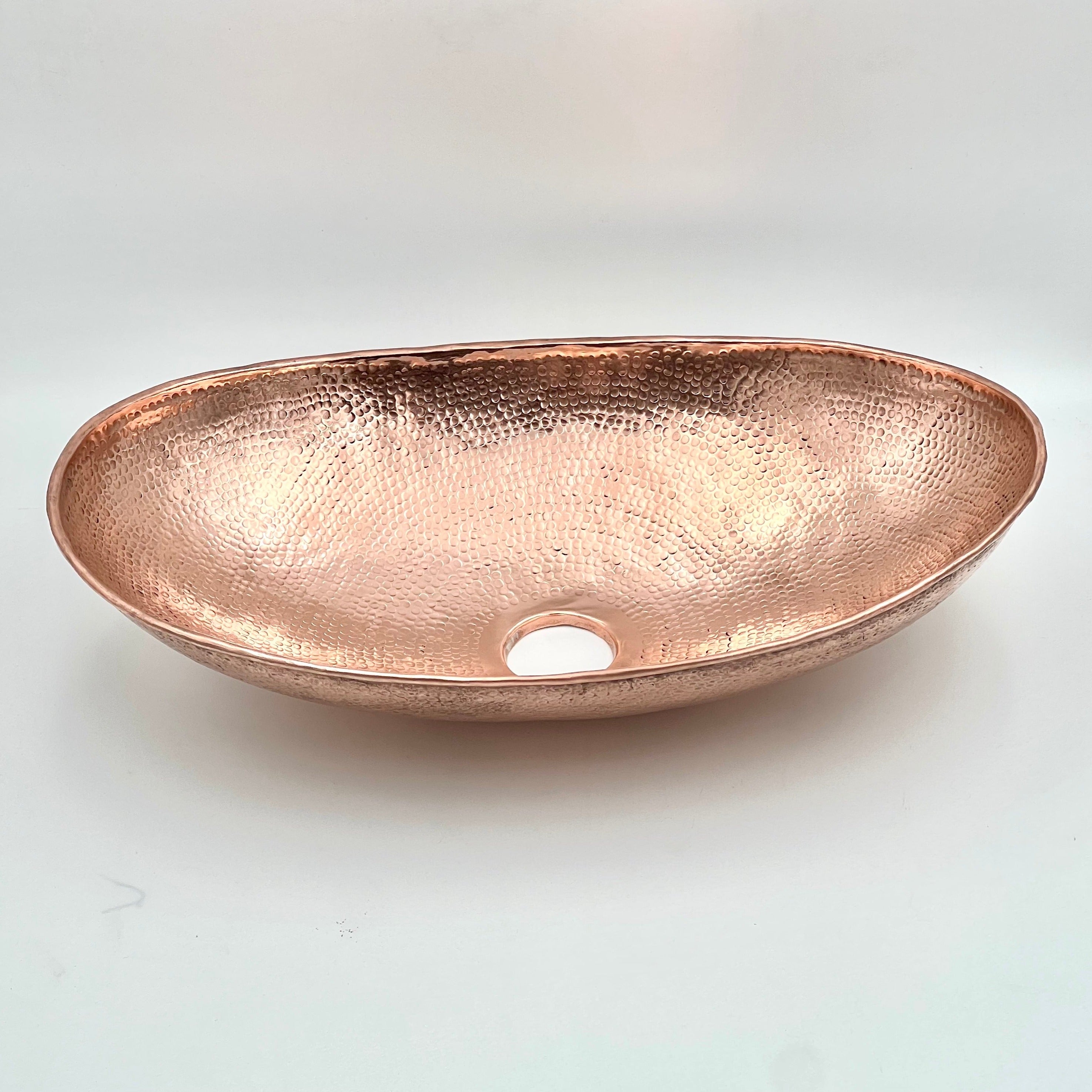 Unlacquered Solid Copper Sink - Oval Vessel Sink in Hammered Solid Copper