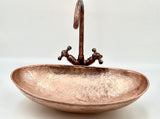 Unlacquered Solid Copper Sink - Oval Vessel Sink in Hammered Solid Copper