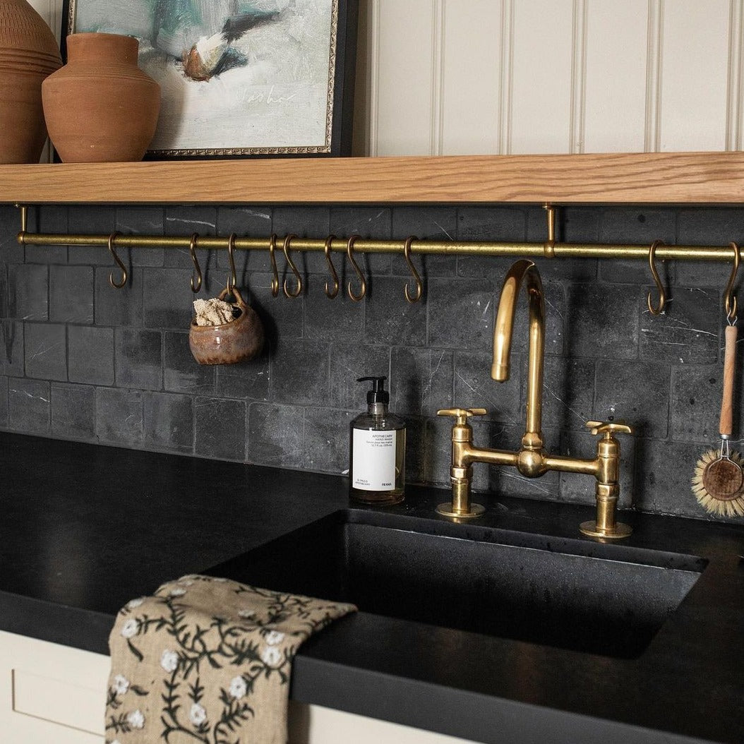 Unlacquered Antique Brass Bridge Kitchen Faucet With Center Ball | Kitchen Faucets
