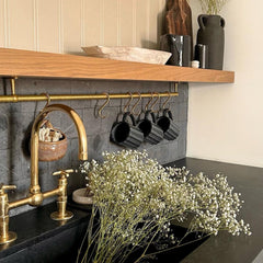 Unlacquered Antique Brass Bridge Faucet With Center Ball | Kitchen Faucets