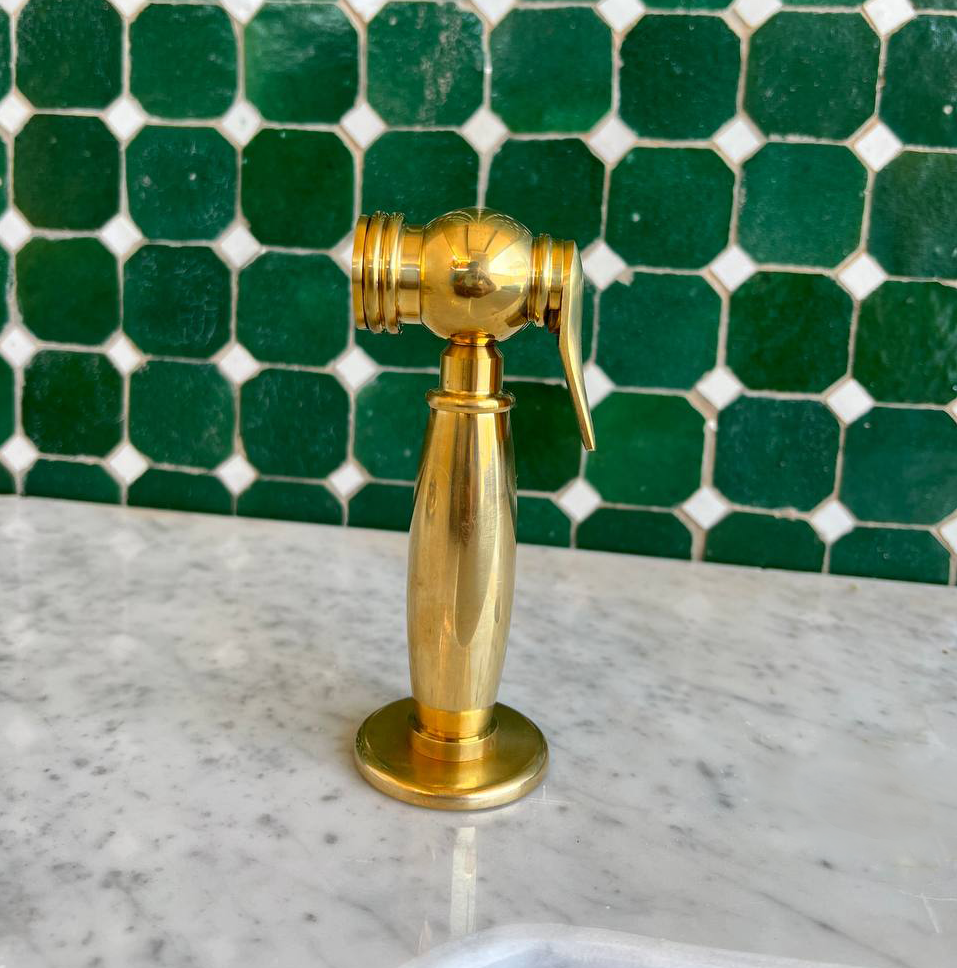 Unlacquered brass kitchen sink sprayer